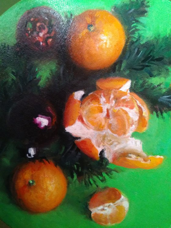 New Year's Tangerines On Green