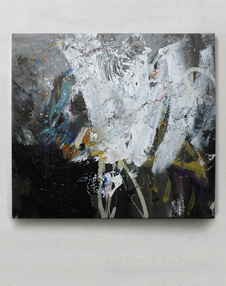 Expressive Abstract Oil Painting By Milos Hronec, 39 X 35", Animal Bones - Unknown Ii, Original Artwork