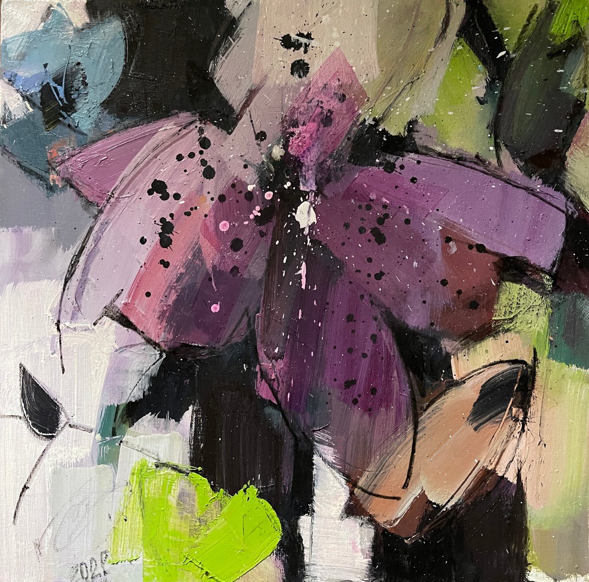 Expressive Botanical Oil Painting By Igor Yuryev, 20 X 20, Sakura #3, Original Artwork