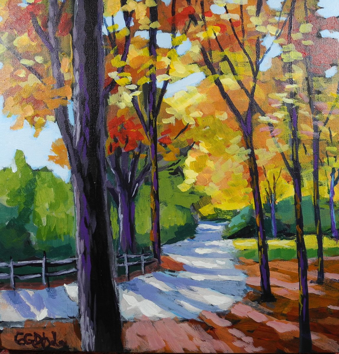 Impressionistic Landscape Acrylic Painting By Edward Abela, 12 X 12, Morning Stroll Ii, Original Artwork