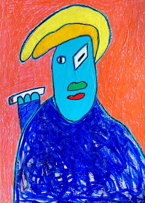 Blue man with cigarette by Ann Zhuleva