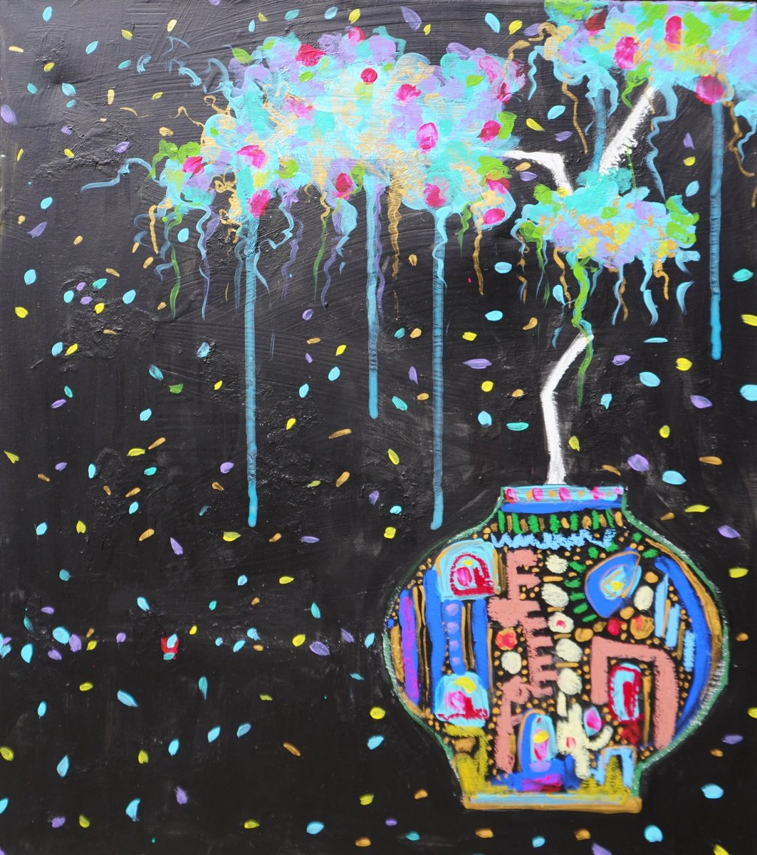 Abstract Botanical Acrylic Painting By Aasiri Wickremage, 20 X 24, The Cherry Tree, Original Artwork