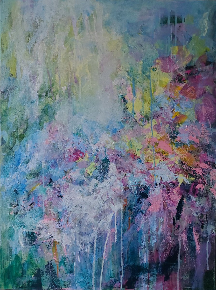 Abstract Acrylic Painting By Katia Solodka, 24 X 31", Somewhere In The Dawn, Original Artwork