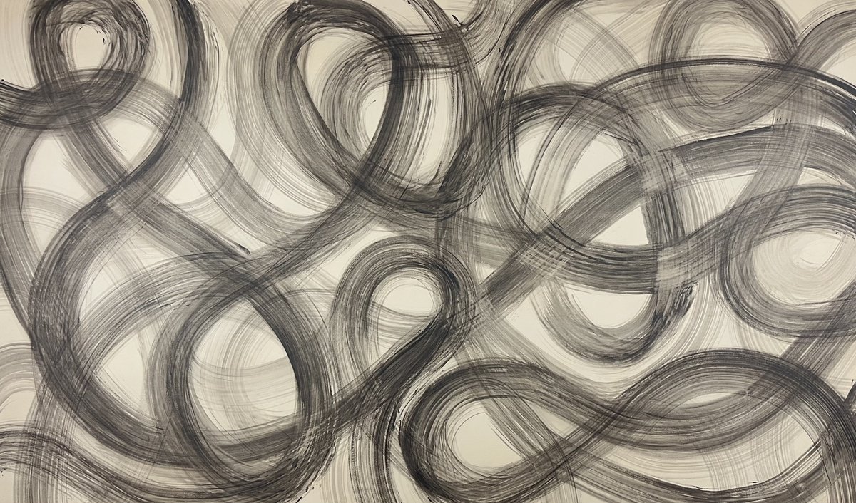 Organic Abstract Acrylic Painting By Michelle Louis, 90 X 54", What Goes Around | Black And Ecru, Original Artwork