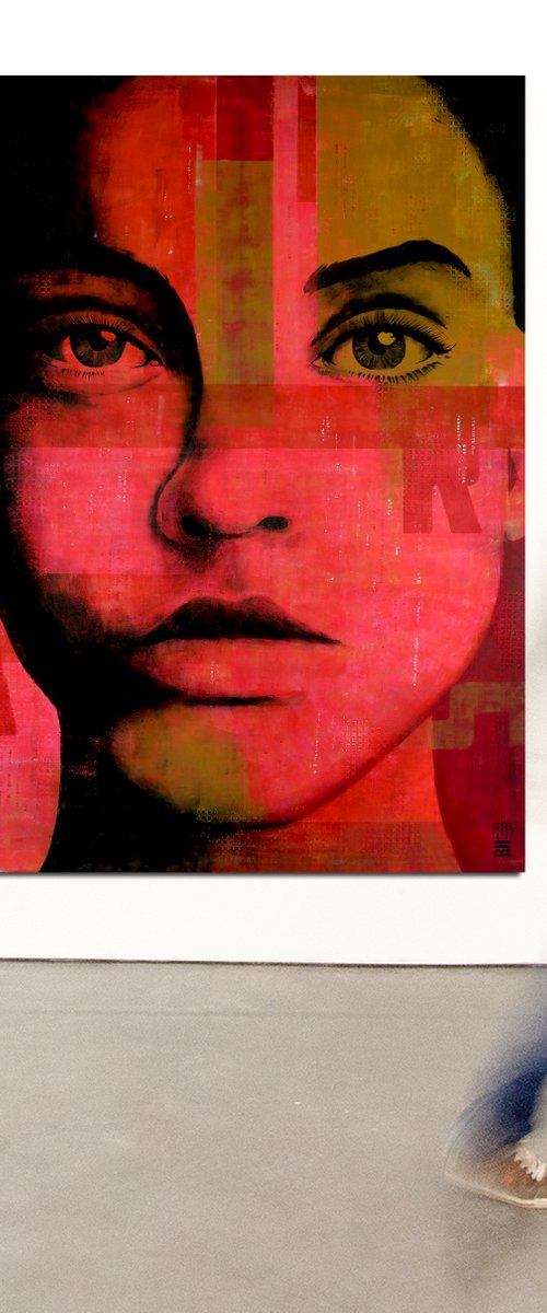 XL Painting - Pop Art Girl - Neon Squares - 150x200cm - Ronald Hunter - 06N by Ronald Hunter