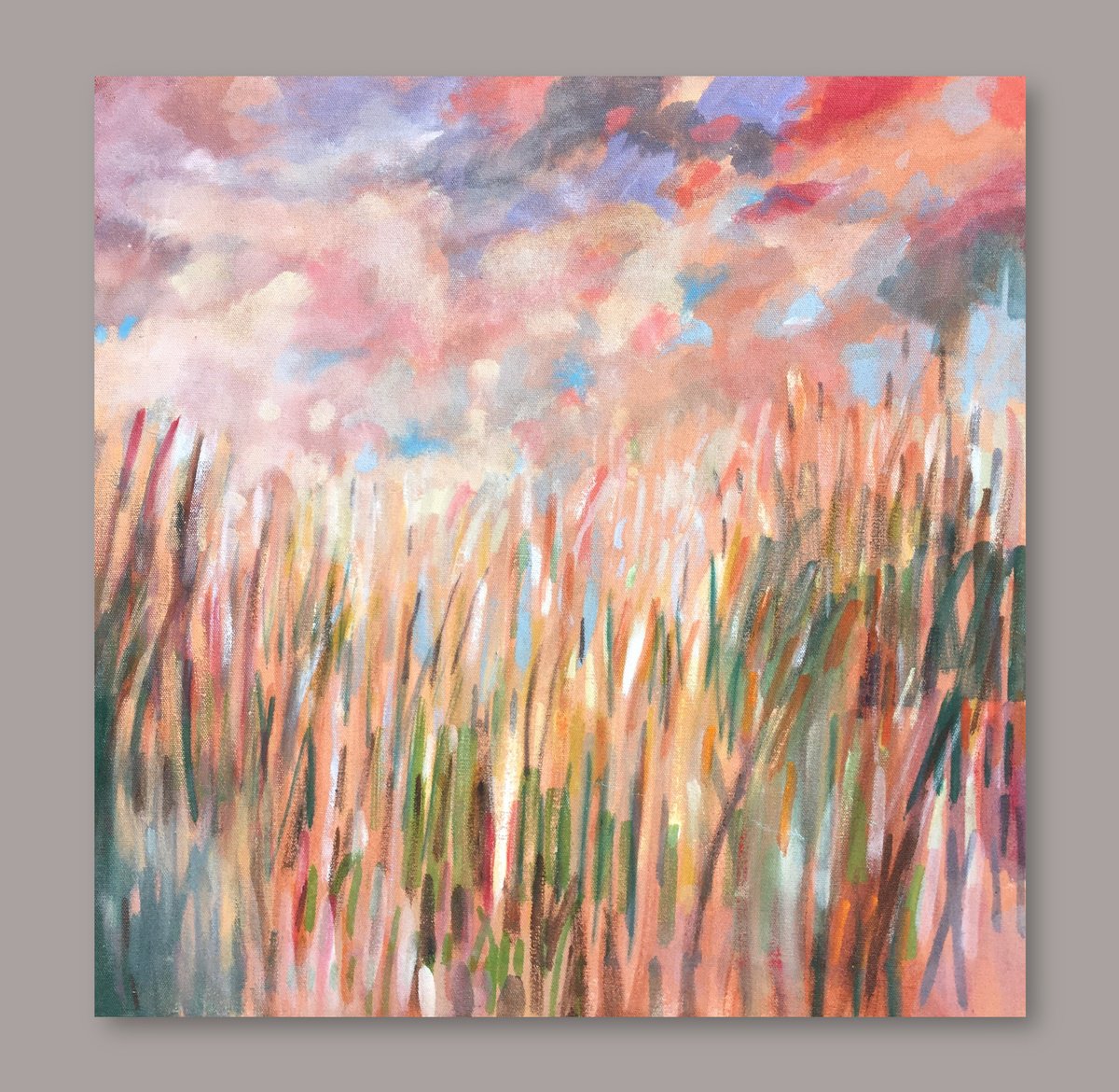 Expressive Landscape Oil Painting By Guy Pickford, 24 X 24, Buzzing With Life, Original Artwork