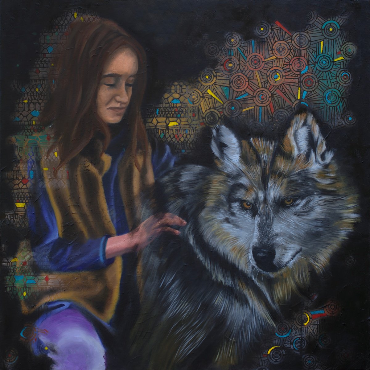 Surrealistic Animal Oil Painting By Rebeca Fuchs, 30 X 30", Soul Bond, Original Artwork