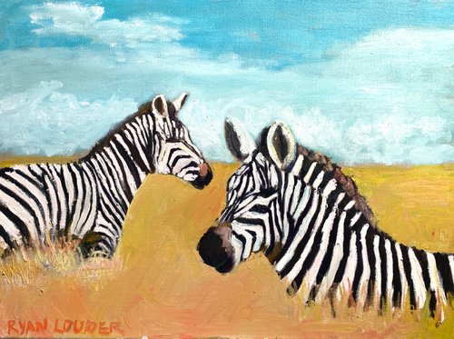 Zebras In A Field by Ryan  Louder