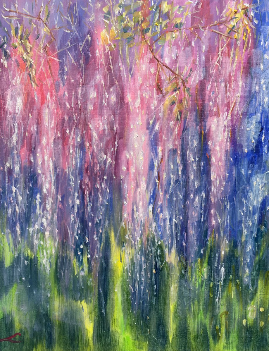 Impressionistic Botanical Oil Painting By Elena Sokolova, 16 X 20, Wisteria, Original Artwork