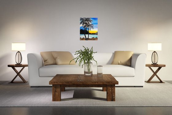 Palms on the beach, Sea, Light, Sea, Oil painting, Wall decor