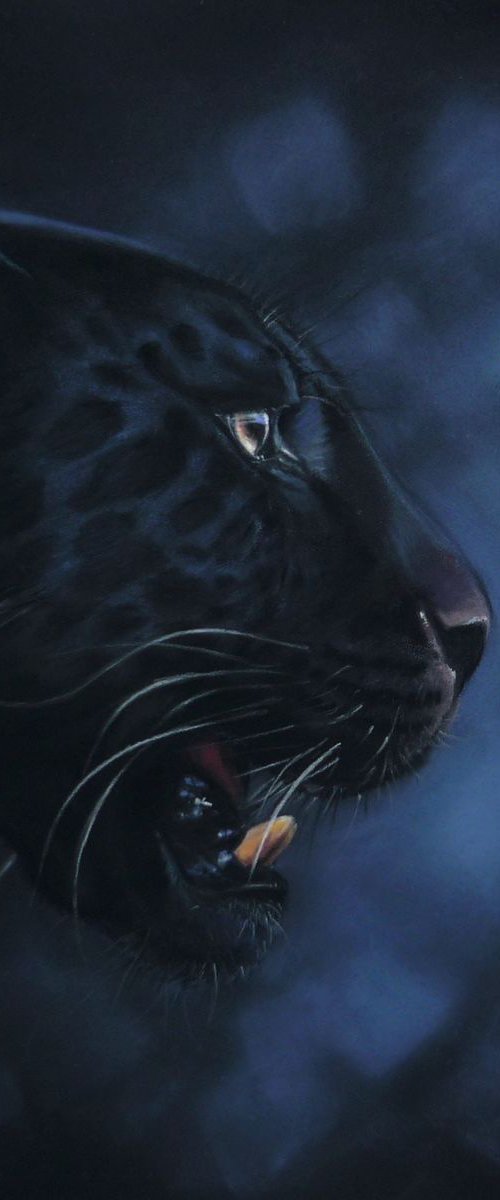 Panther. Night predator. Original Pastel Portrait by Elena Bondarenko