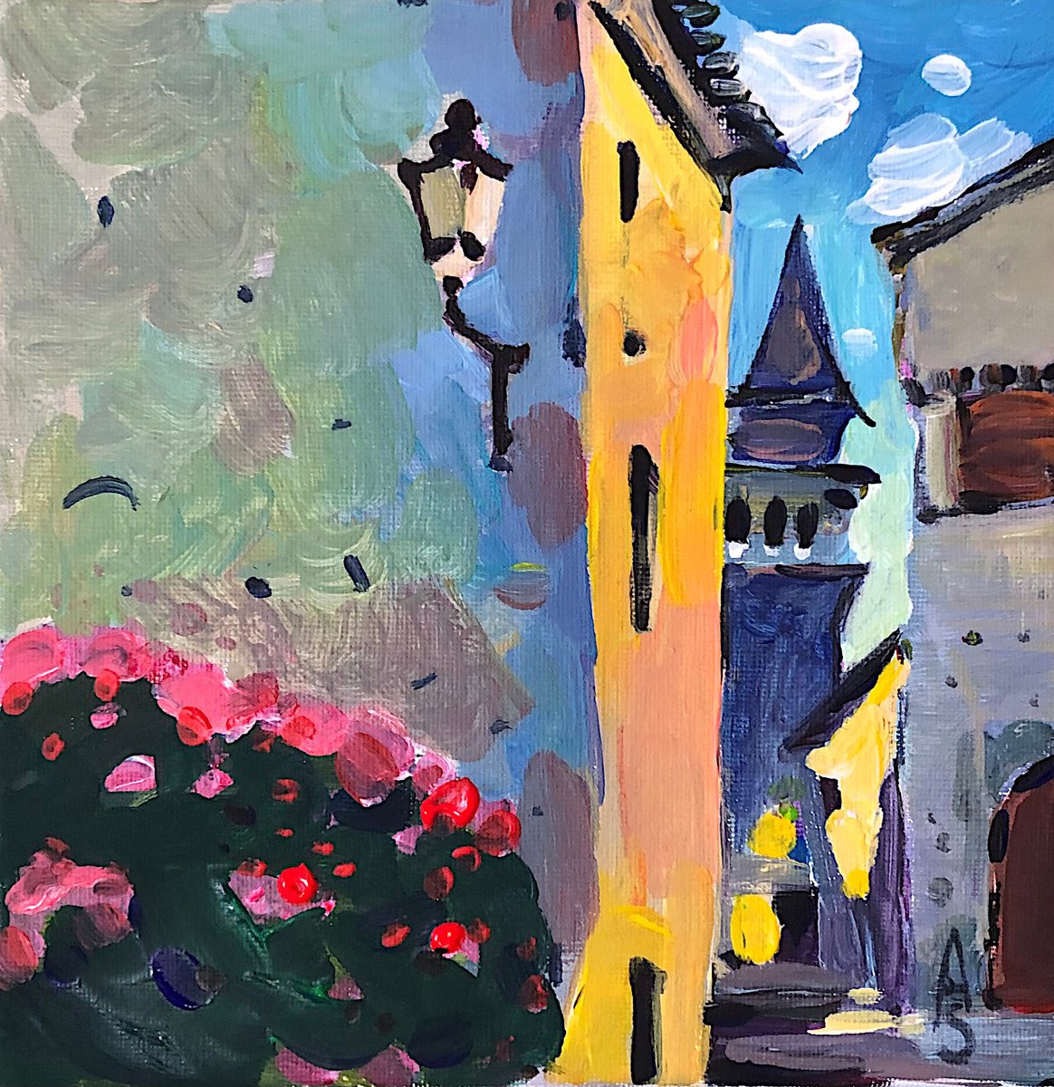 Impressionistic Cityscapes Acrylic Painting By Sona Adalyan, 8 X 8", Croatia Ii, Original Artwork