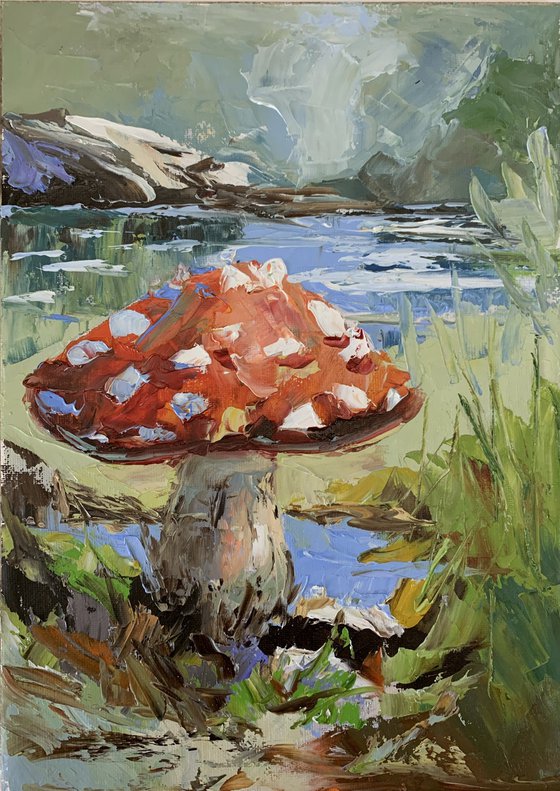 Fly agaric.Mushrooms landscape