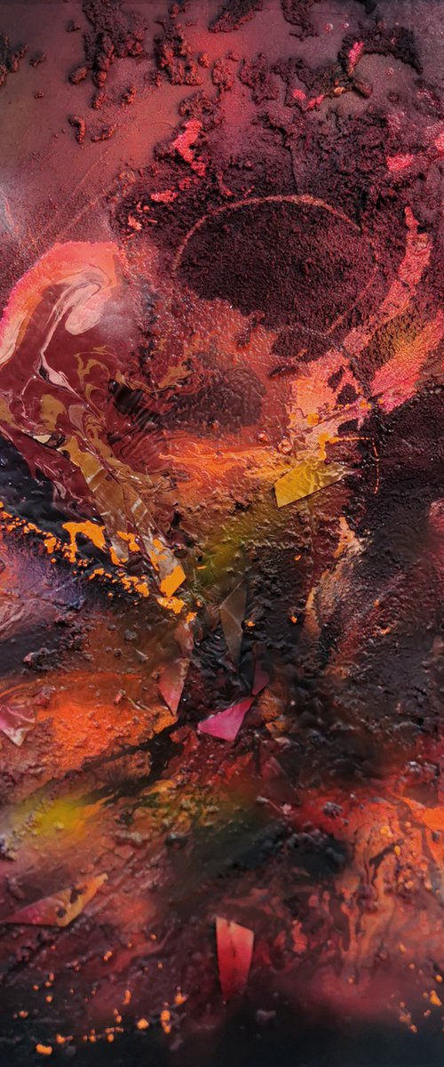 Large beautiful abstract mixed media textured incandescent heart 6 by O Kloska by Kloska Ovidiu