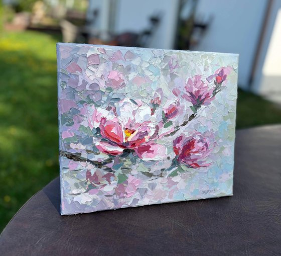 "Magnolia" palette knife oil painting