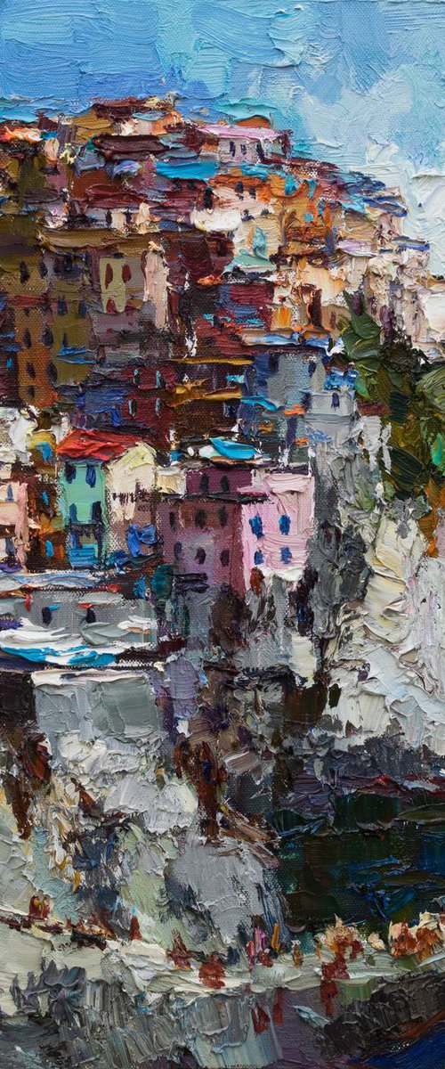 RESERVED for Chris - Manarola village #2 - Italian Landscape painting by Anastasiia Valiulina