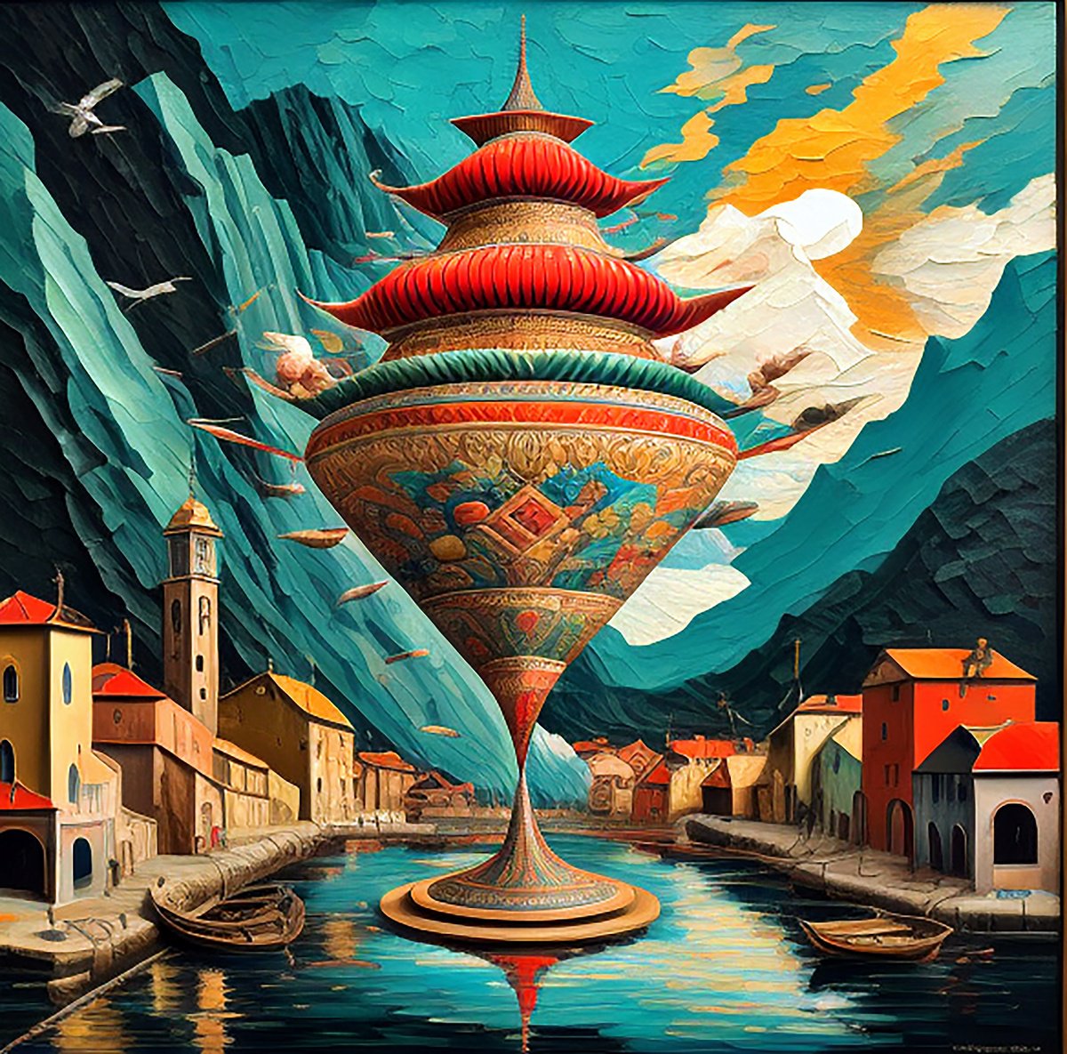 Surrealistic Cityscapes Giclee Print By Sanja Jancic, 46 X 46", Aladdin