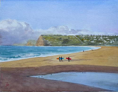 Surfers at Gerringong beach by Shelly Du