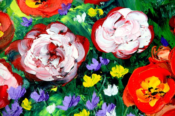 Poppies and daisies original oil painting