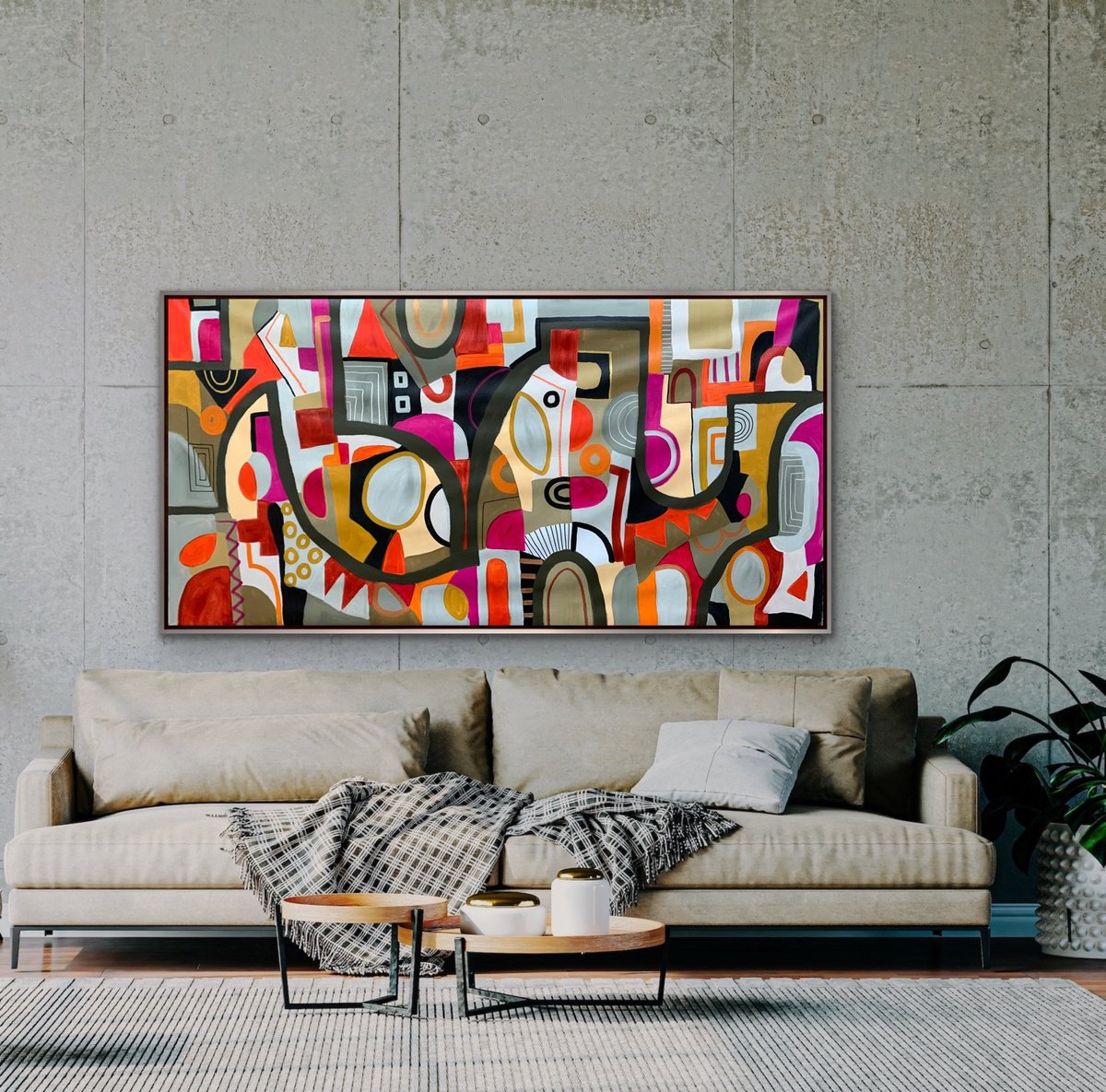 Organic Abstract Acrylic Painting By Rashna Hackett, 72 X 37", Strike The Spark, Original Artwork