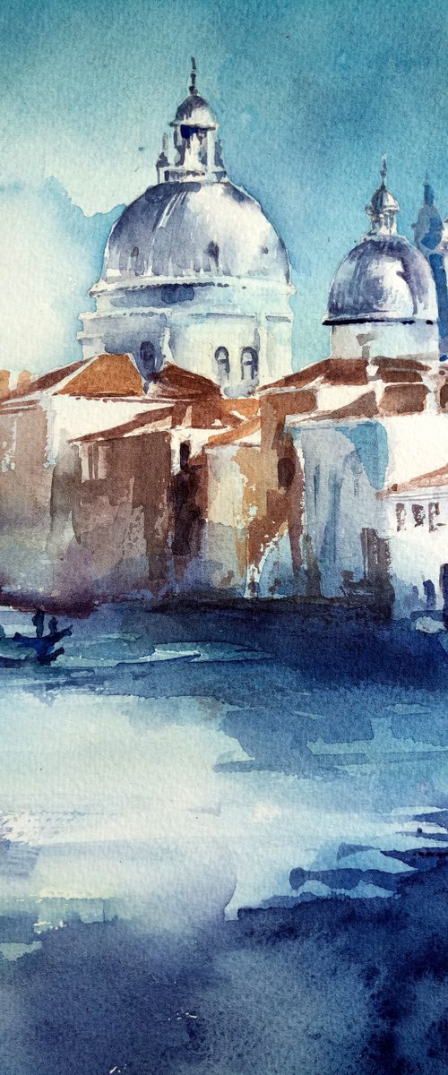 "Deep water of Venice. Architectural landscape" Original watercolor painting by Ksenia Selianko