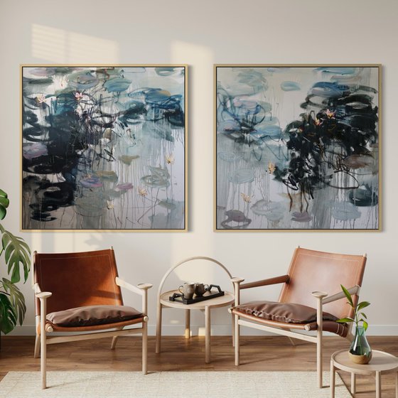 Water Lilies Reflections Diptych