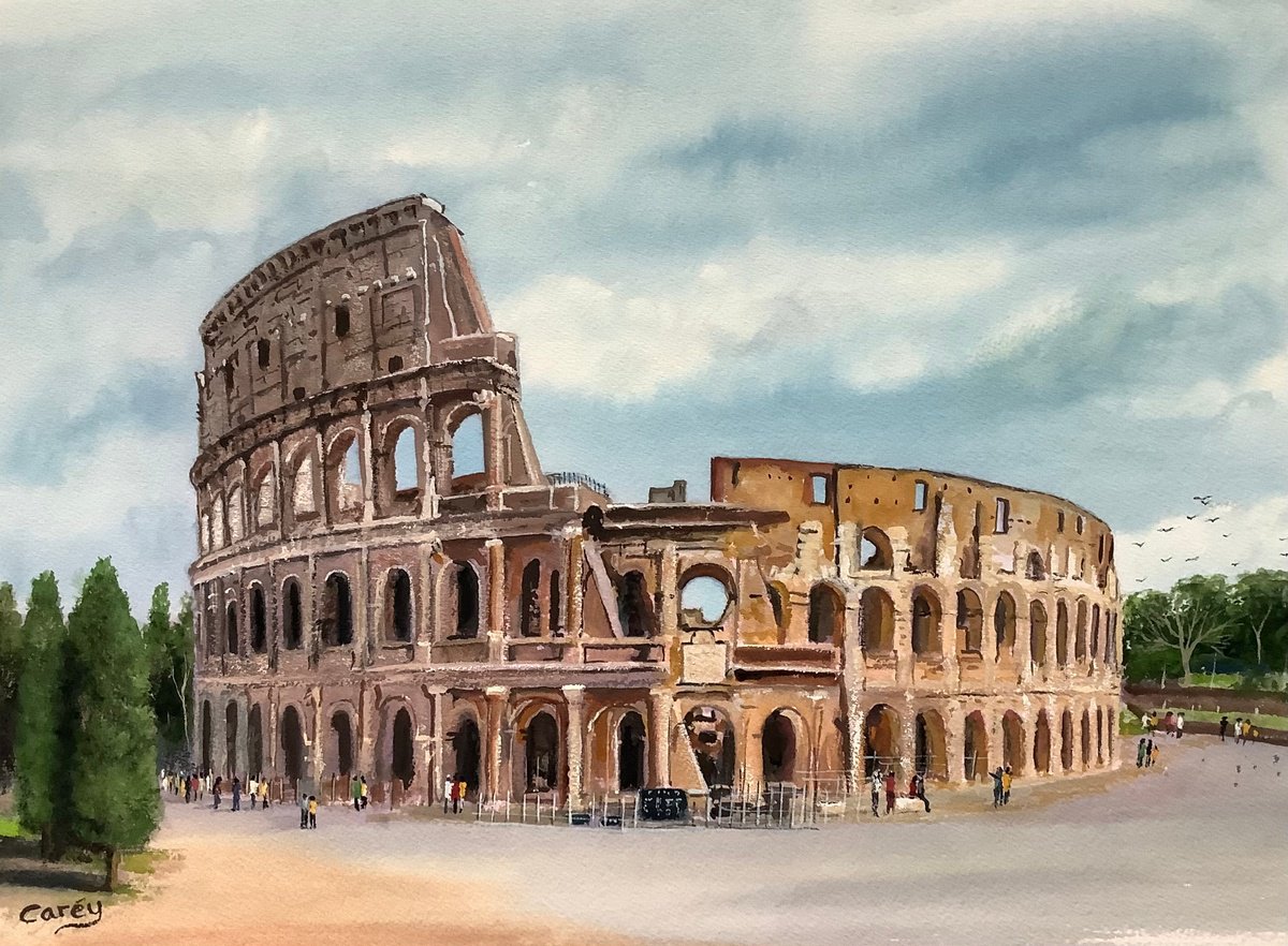 Photorealistic Cityscapes Watercolour By Darren Carey, 15 X 11, Roman Colosseum, Original Artwork