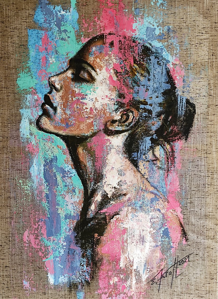 Expressive Portrait Painting By Elena Kraft, 31 X 43, Diana, Original Artwork