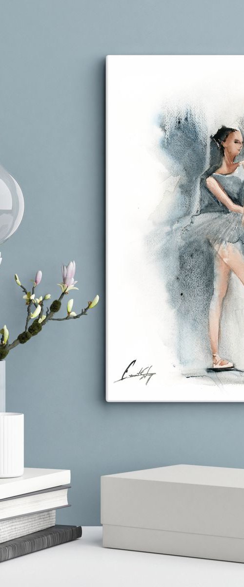 Ballerina in blue Original Watercolor Painting by Sophie Rodionov