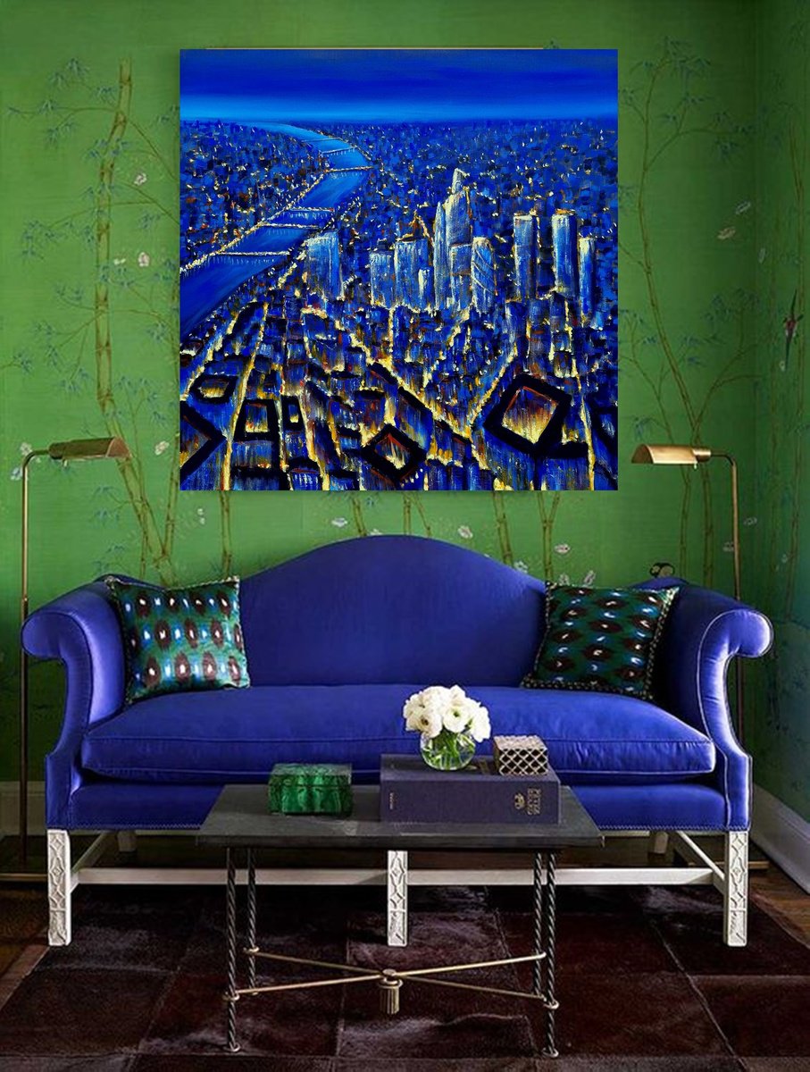 Impressionistic Landscape Acrylic Painting By Danijela Dan, 31 X 31, Midnight Over London, Original Artwork