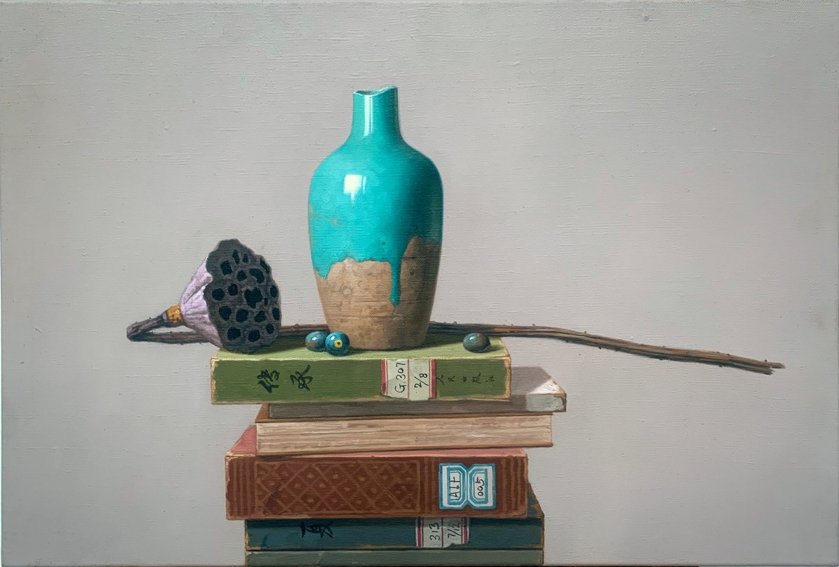 Photorealistic Still Life Oil Painting By Kunlong Wang, 24 X 16", Still Life:zen Art C162, Original Artwork