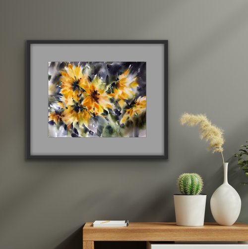Autumn sunflowers.  one of a kind, original watercolor by Galina Poloz