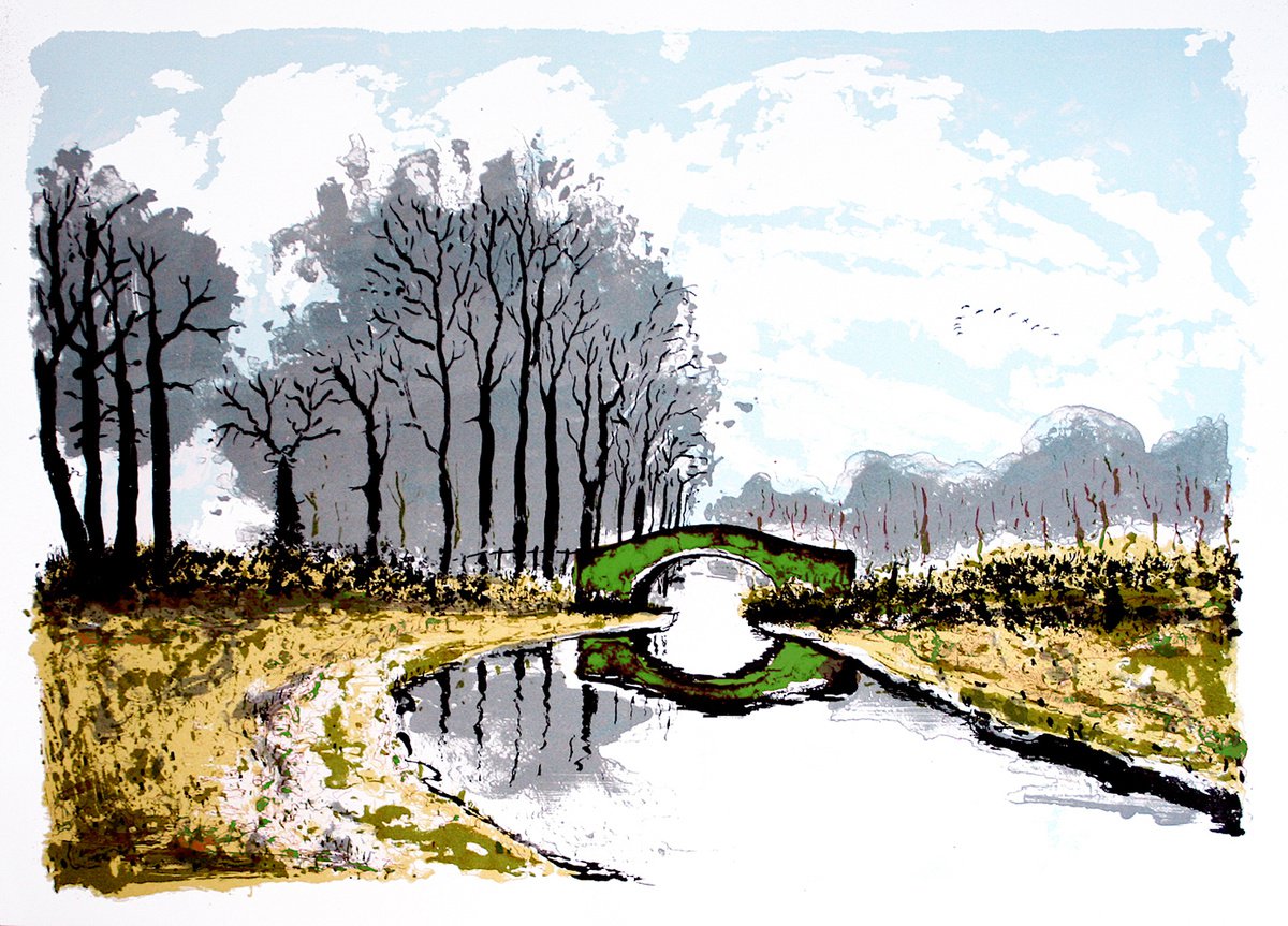Impressionistic Landscape Screenprint By Tim Southall, 28 X 20", The Green Bridge, Original Artwork