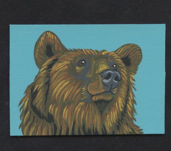 ACEO ATC Original Miniature Painting Brown Bear Wildlife Art-Carla Smale