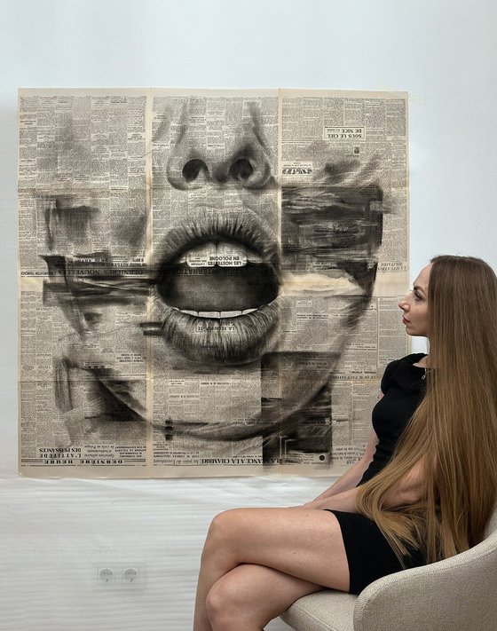 Large Concept Portrait on Vintage Newspapers