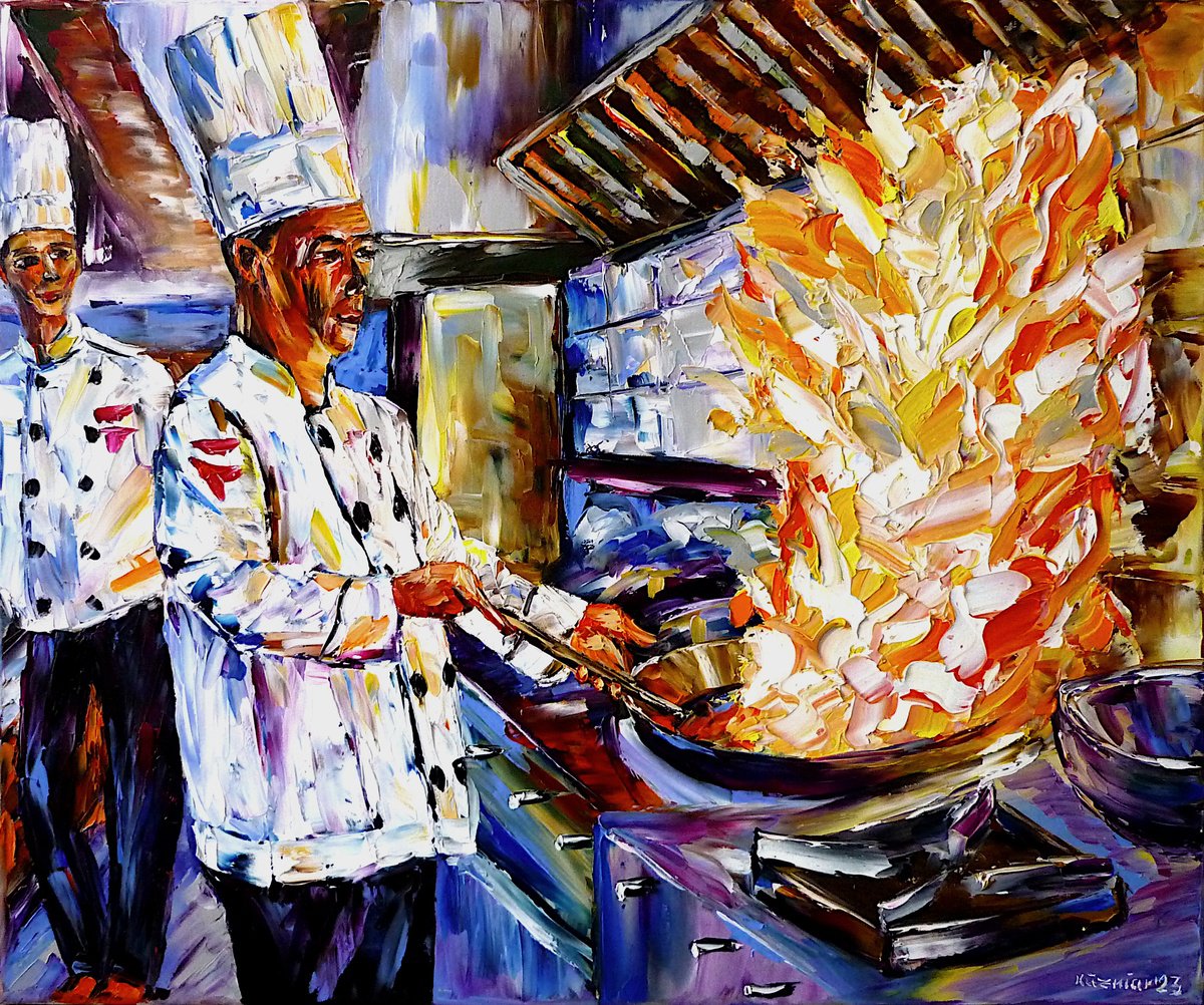 Expressive Oil Painting , The Cook And His Apprentice By Mirek Kuzniar, 24 X 20, Artwork For Sale On Artfinder