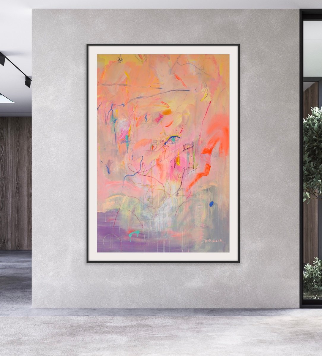 Expressive Abstract Acrylic Painting By Mari Skakun, 45 X 65", Secret Garden, Original Artwork