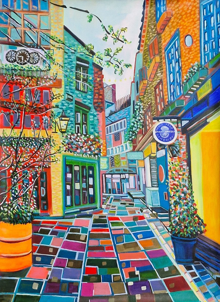 Impressionistic Cityscapes Acrylic Painting By Alexandra Djokic, 31 X 44, London Street, Original Artwork