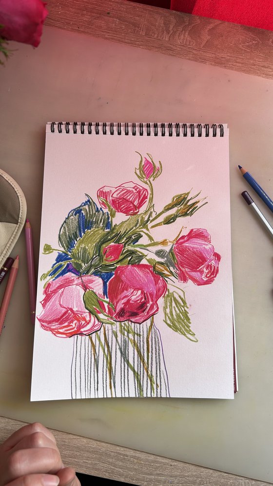 Roses sketch colored pencils