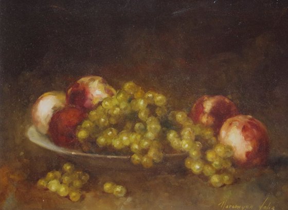 Still Life with Grapes Original oil painting  Hand painted artwork One of a kind Signed with Certificate of Authenticity