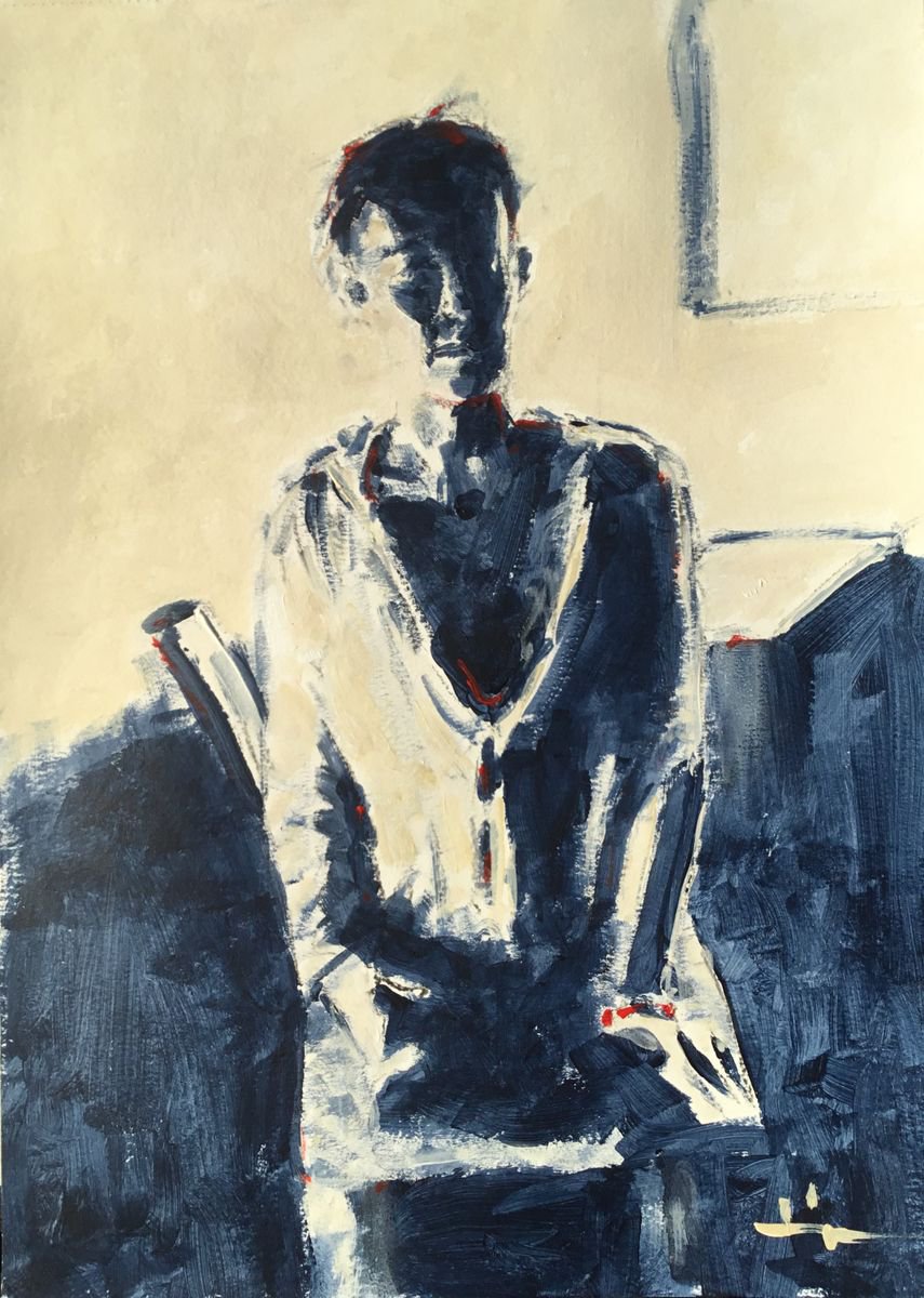 Expressive Portrait Acrylic Painting By Dominique Deve, 12 X 16, Illusion, Original Artwork