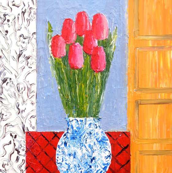Tulips and Yellow Shutters