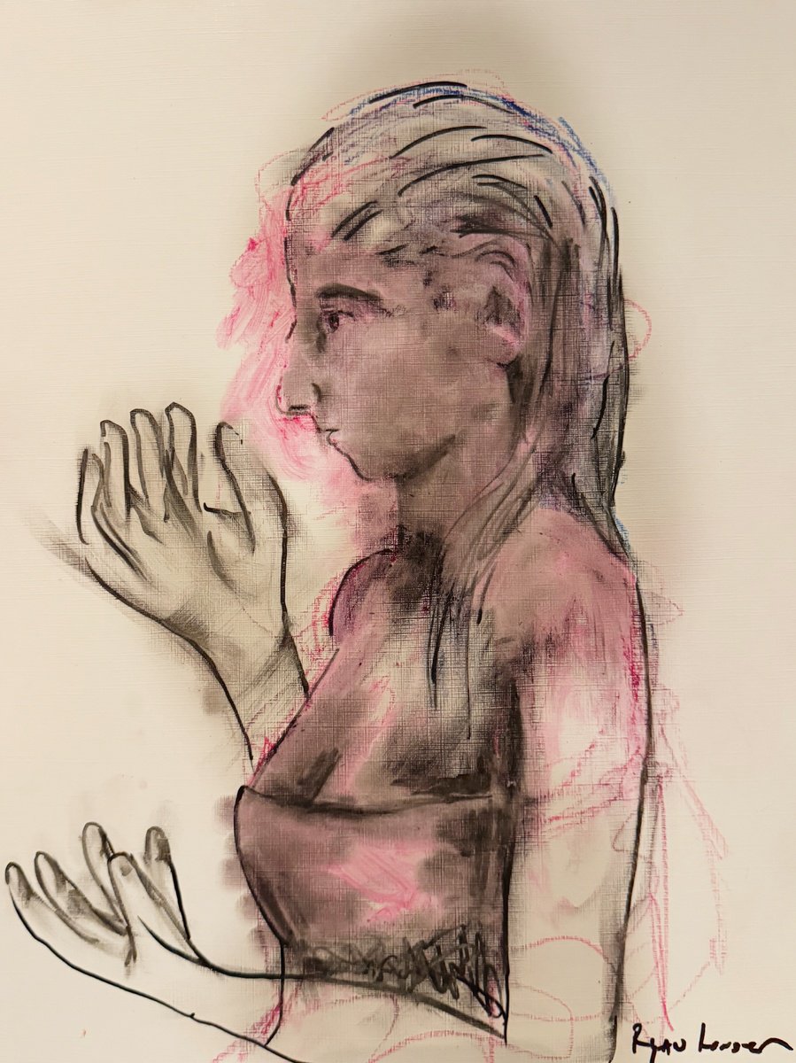 Expressive Portrait Pastel Drawing By Ryan Louder, 12 X 16", Weighing Up Decision, Original Artwork