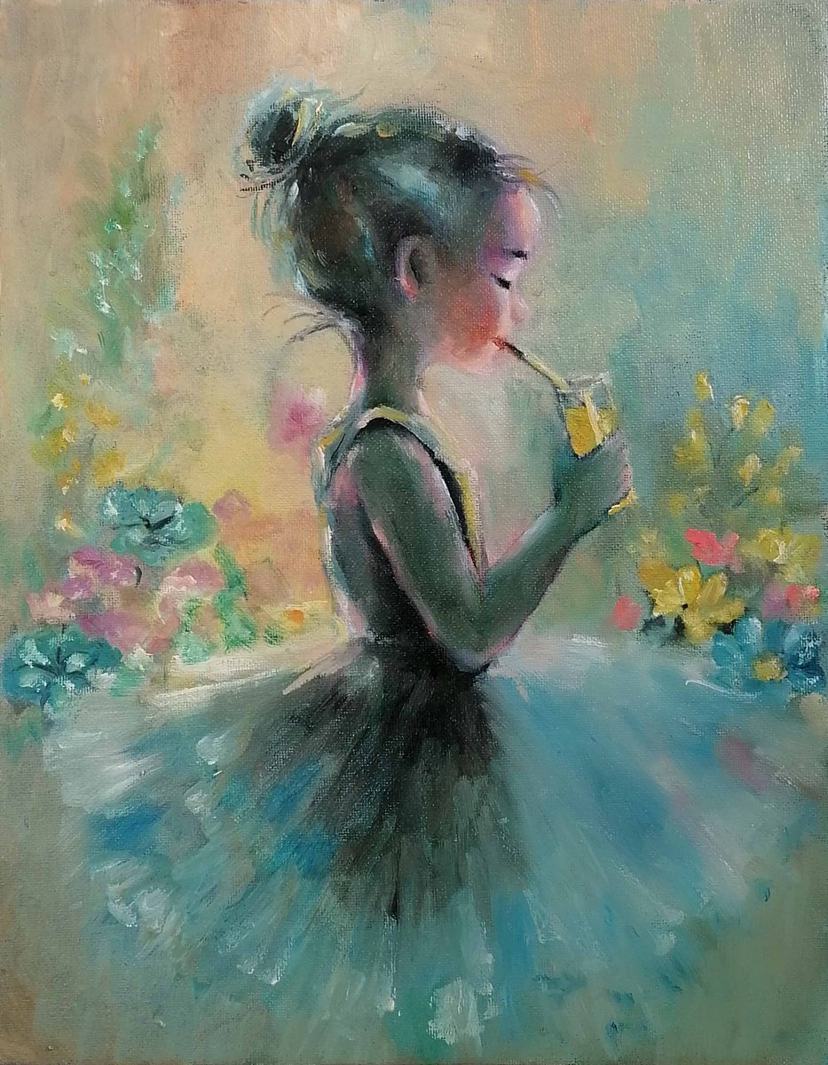 Impressionistic Portrait Oil Painting By Susana Z. Harris, 9 X 12", Little Girl Drinking Orange Juice, Original Artwork