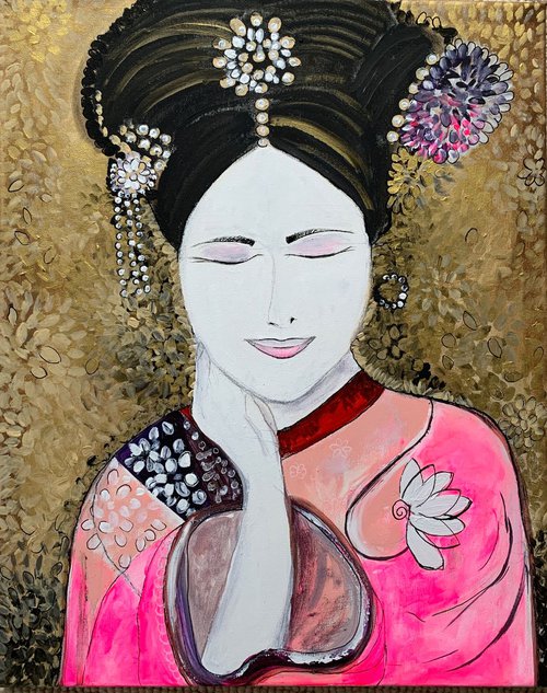 Bride, Acrylic Painting on Canvas, Original Paintings, Fine Art Canvas Paintings, Oriental Inspiration, Geisha Artwork, Gift Ideas by Kumi Muttu