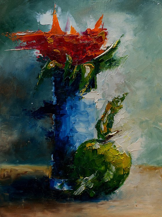 Abstract still life oil painting. Small painting for gift