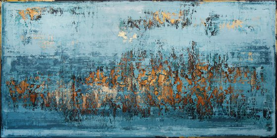 RHEINGOLD - 80 x 160 CM - TEXTURED ACRYLIC PAINTING ON CANVAS * BLUE * GOLD