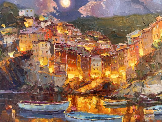 Night city at the pier