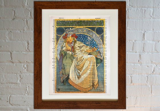 Princess Hyacinth - Collage Art Print on Large Real English Dictionary Vintage Book Page