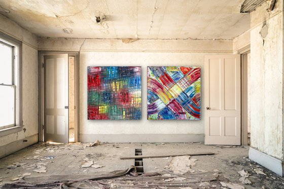 "Ebb And Flow" - Save As A Series - Original Extra Large PMS Abstract Diptych Oil Paintings On Canvas - 72" x 36"